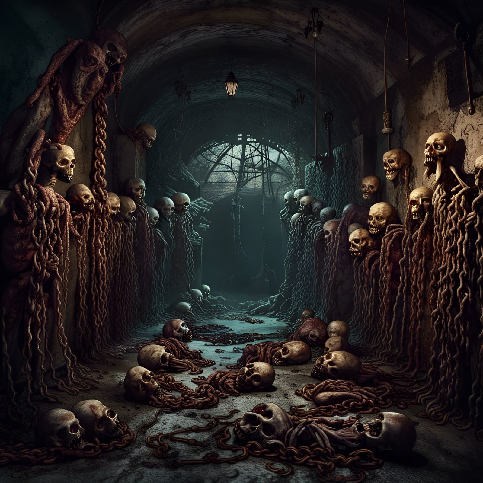 Rotting Zombies in Catacombs: Detailed Matte Painting