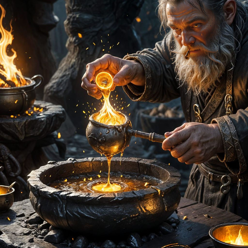 Dwarven Artisan Forges Ring with Liquid Gold