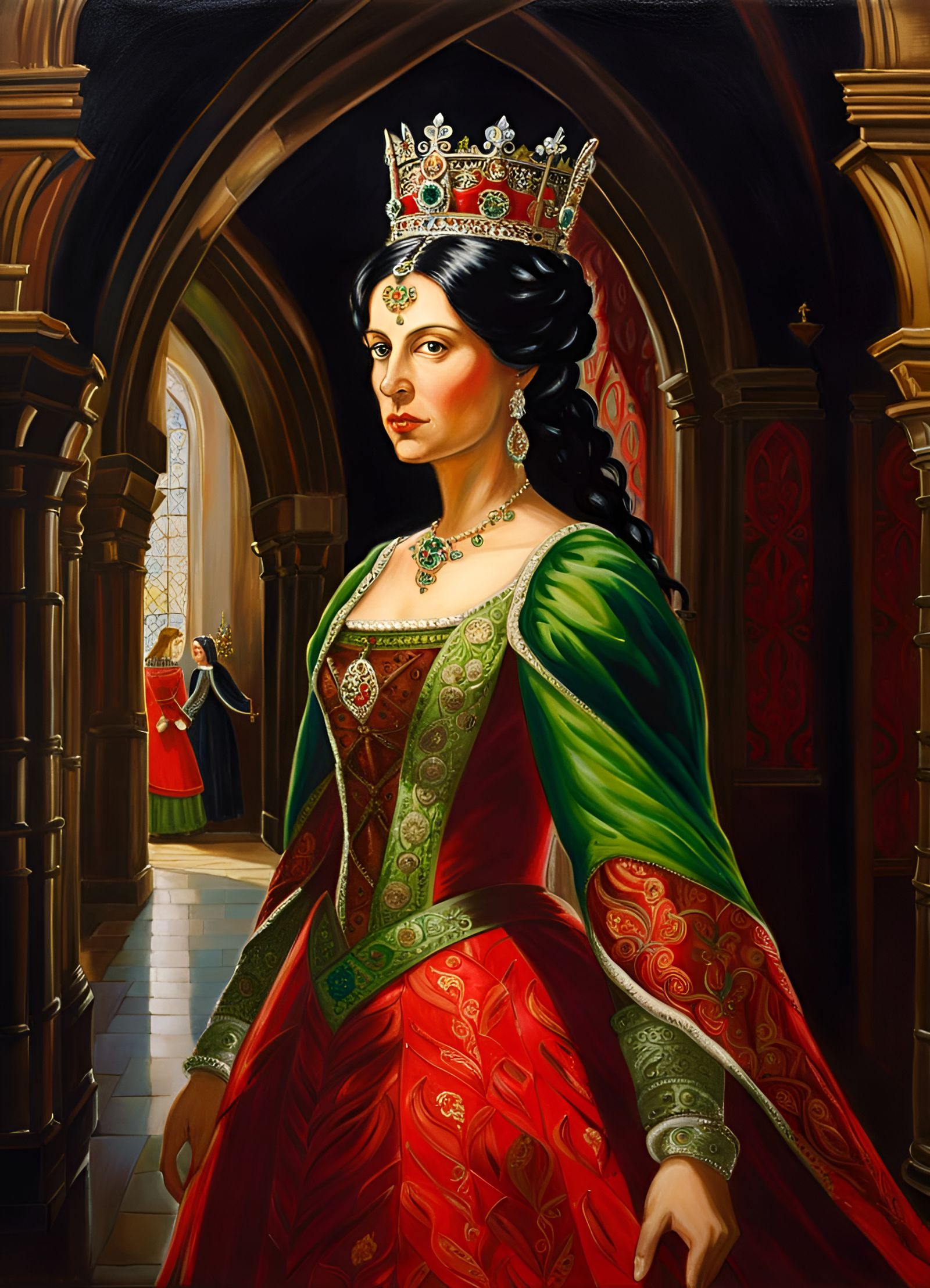 Fantasy Medieval Queen in Castle Hallway