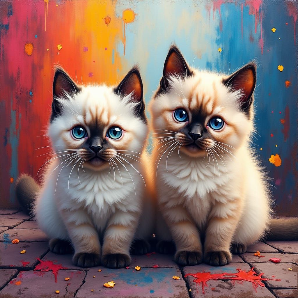 Ragdoll Kitten and Cat in Graffiti Street Art