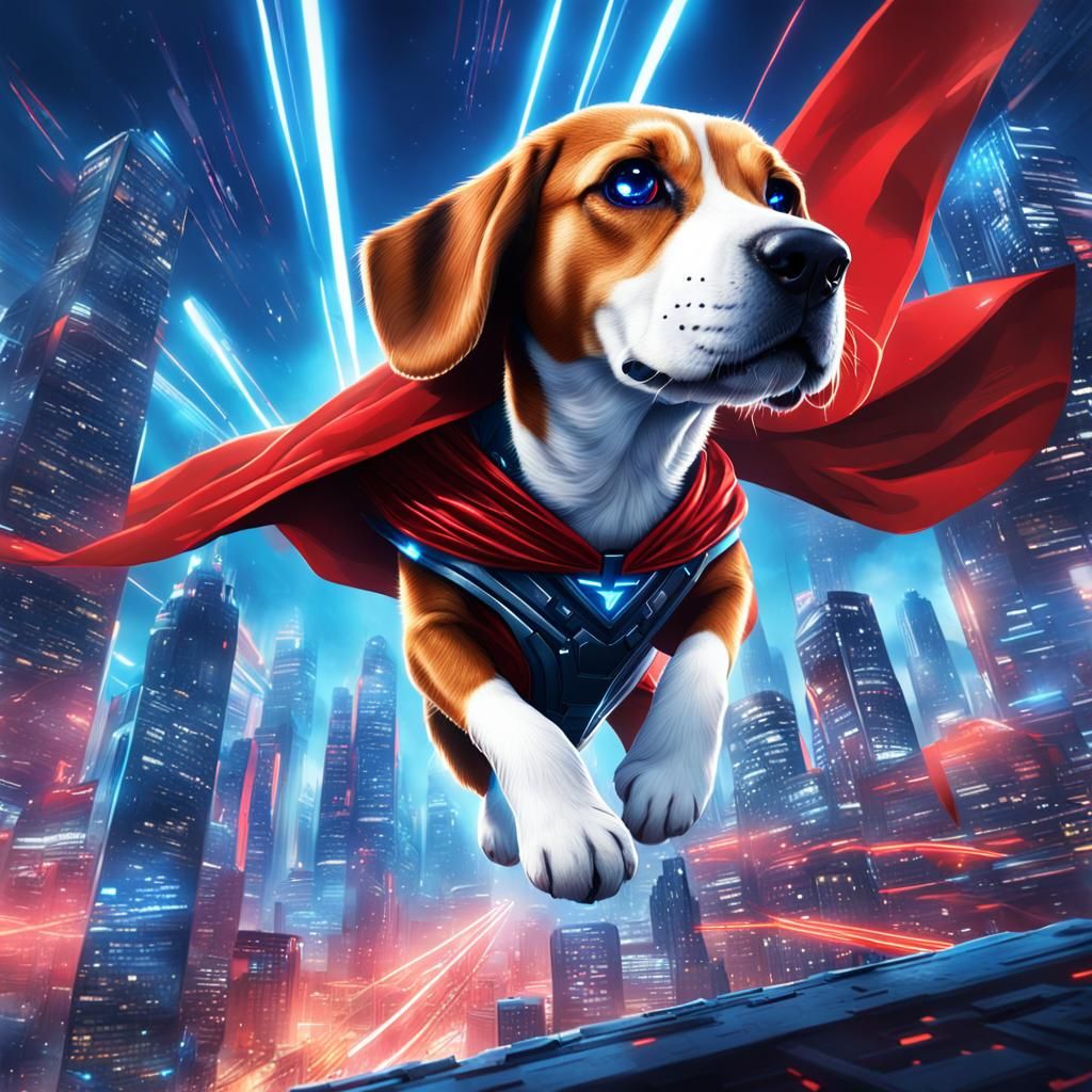 Heroic Beagle Soars Over Futuristic City in Epic Sci-Fi Scen...