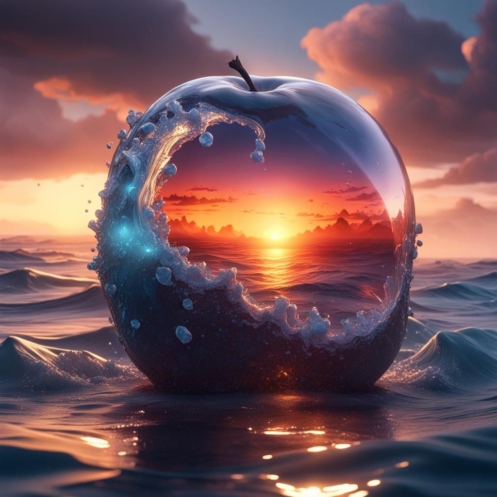 Crystal Apple Sunset: Detailed Fantasy Art
