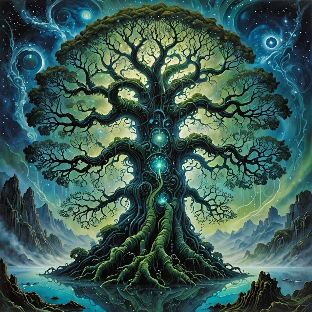 Luminescent Tree on Floating Island in Dreamscape Style