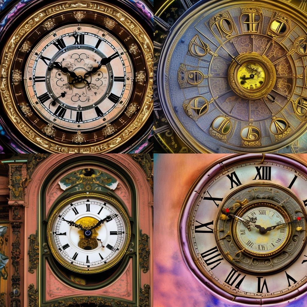 Baroque Clock in Space, Hyperrealistic Pastel Art