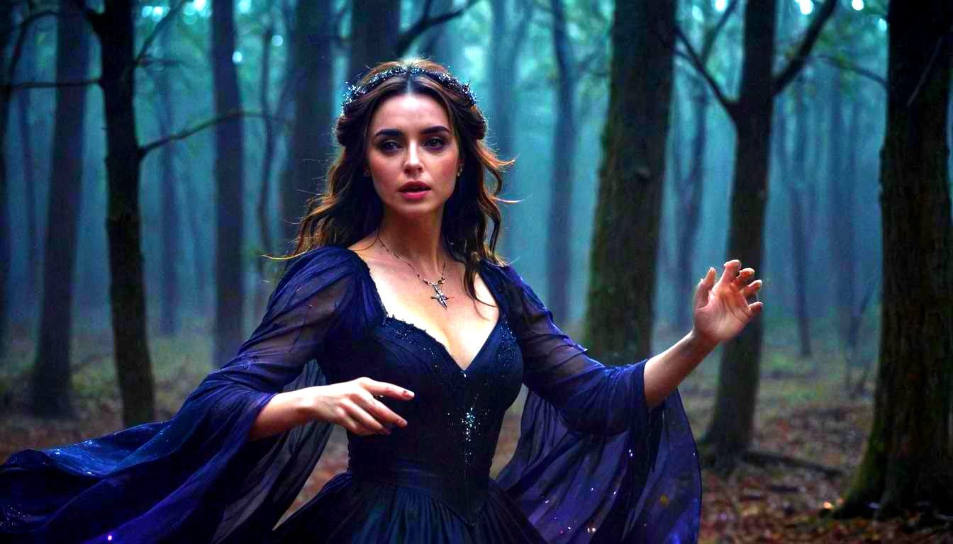 Morgane Le Fay in a Dark Wood Doing Magic