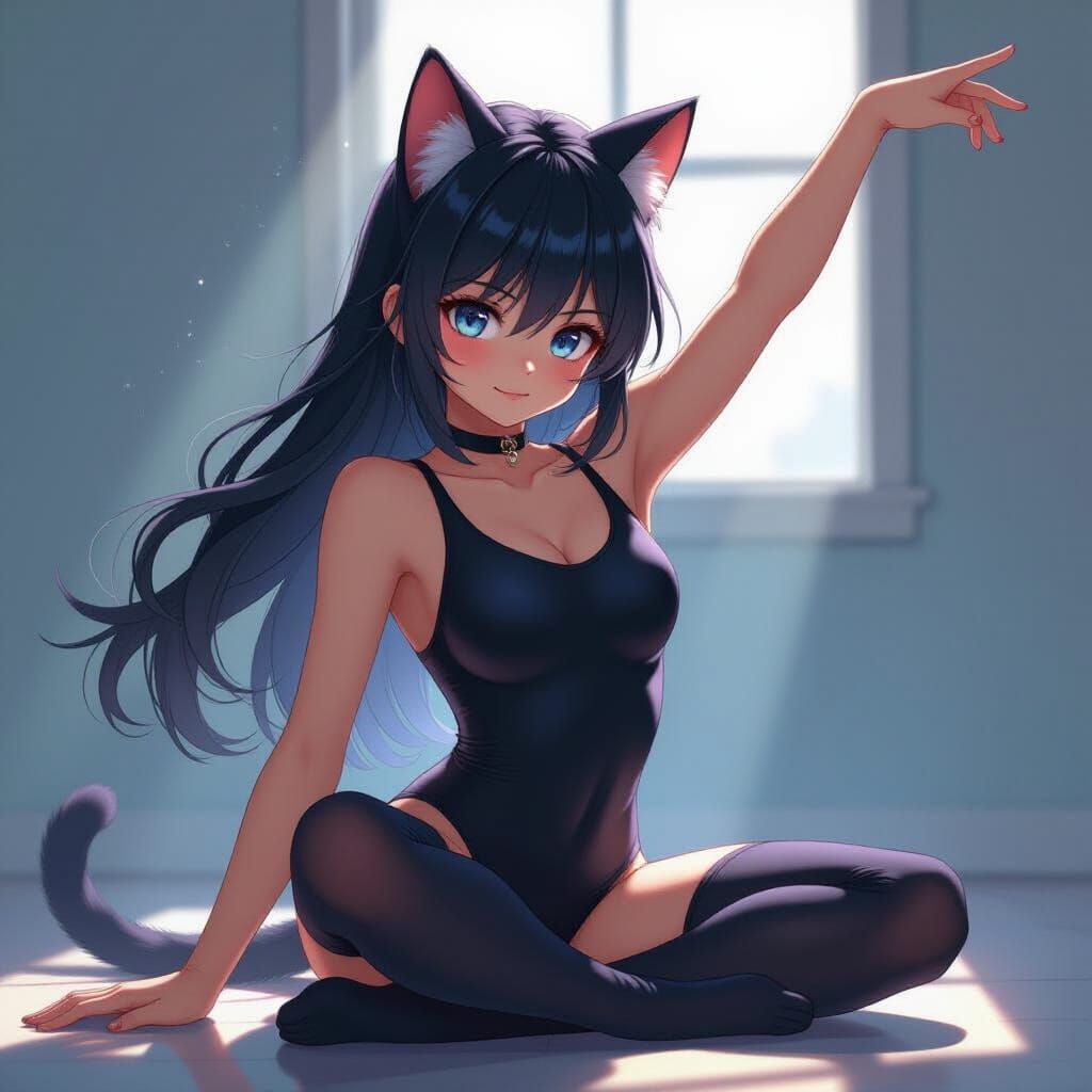Catgirl Ballet Pose in Vibrant Anime Style