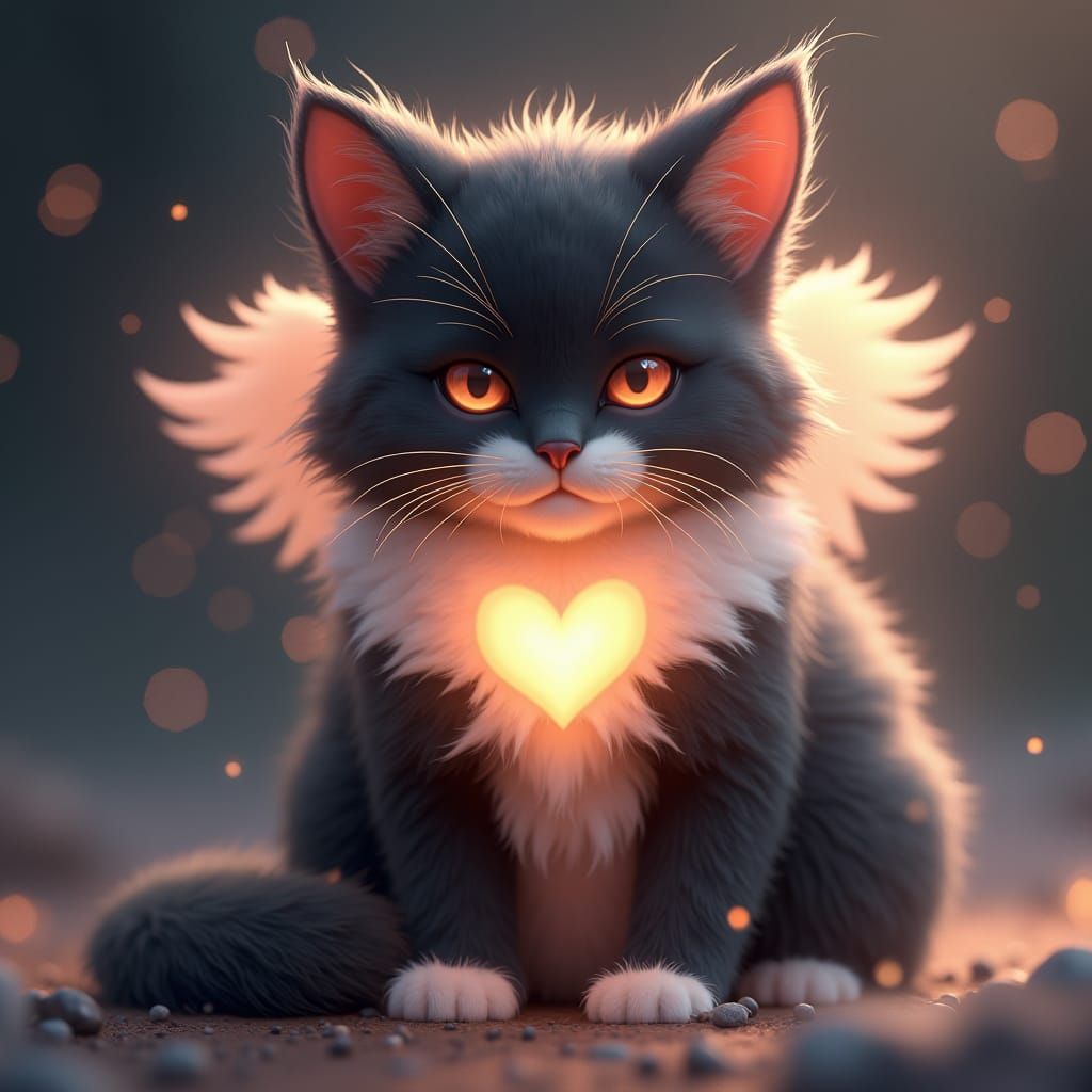 Ethereal Black and White Cat in Anime Style