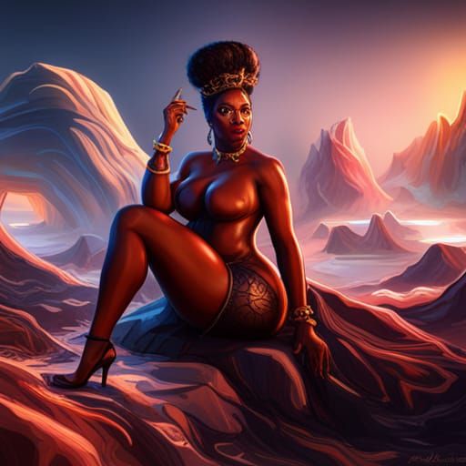 Glamorous Dark-Skinned Woman in Detailed Digital Painting