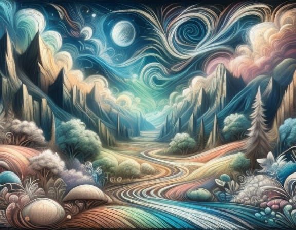 Surreal Fantasy Desert in Abstract Fractal Style