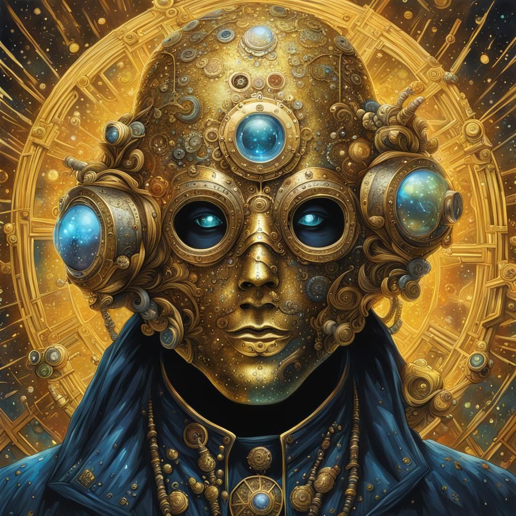 Golden Steampunk Mask with Glitter and Lights