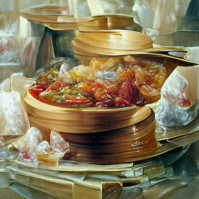 Chinese Food Dishes in Oil Painting Style