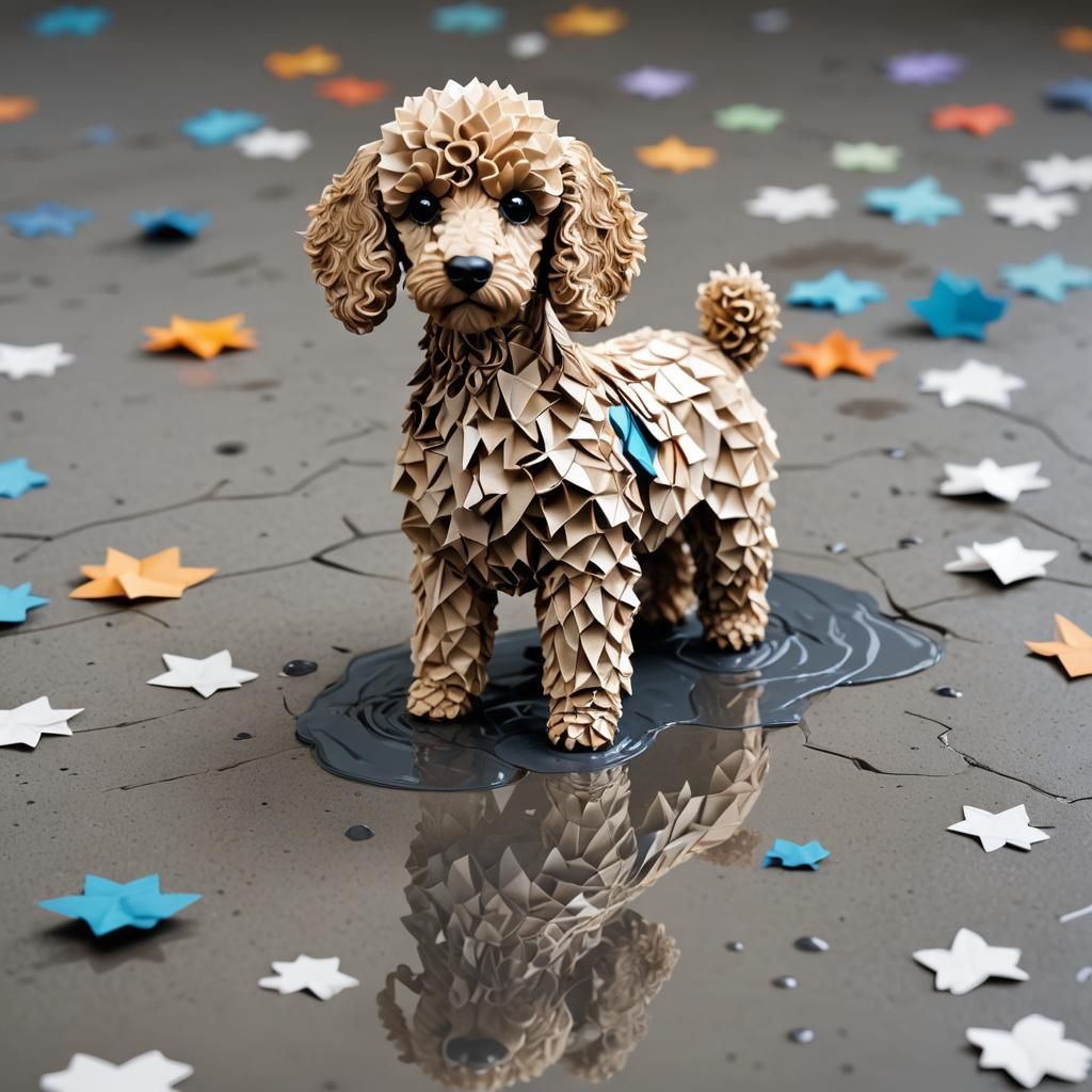 Poodle's Origami Reflection: A Cat in Papercraft