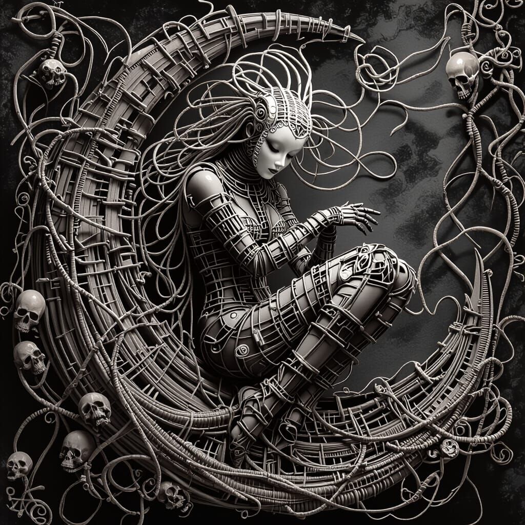 Biomechanical Moon Figure in Monochrome Detail