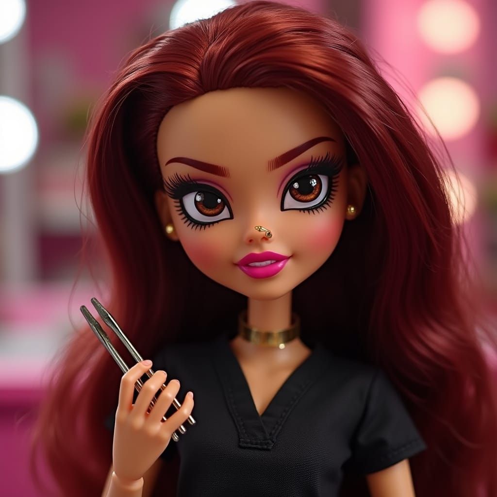 Bratz Doll in Scrubs Holding Lash Tweezers
