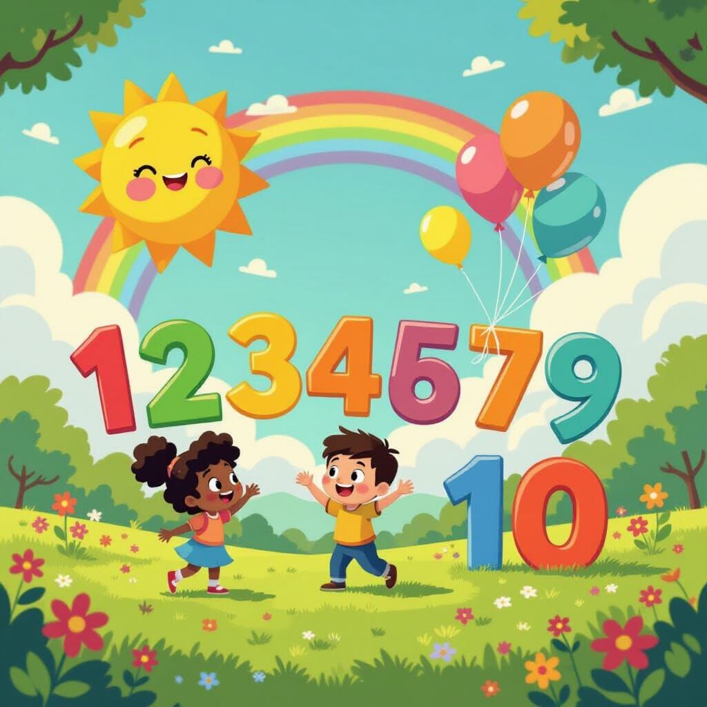 Dancing Numbers Learn With Sun and Rainbow in Pixar Style