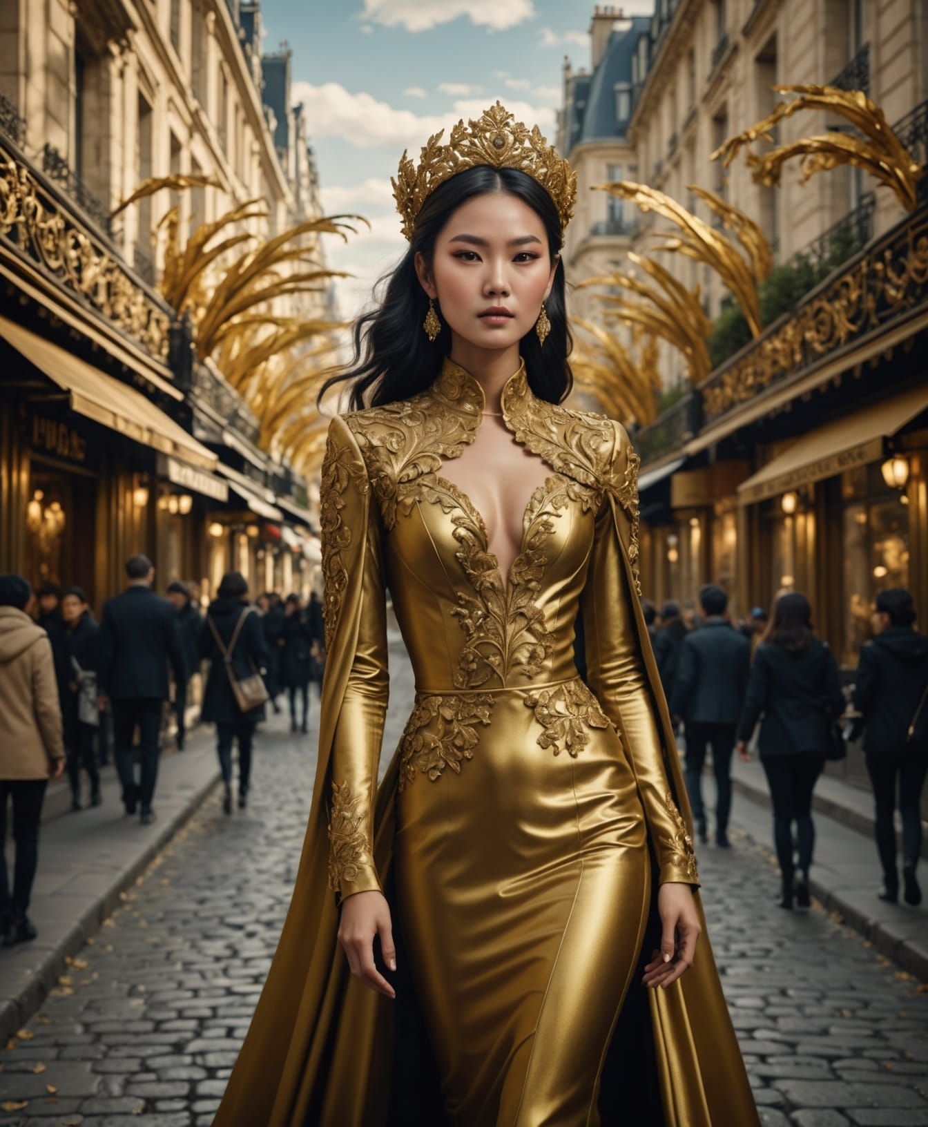 Elegant Asian Fashion Model Shines in Parisian Splendor