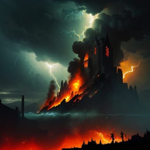 Epic Fantasy Titans Charge into Ruined City