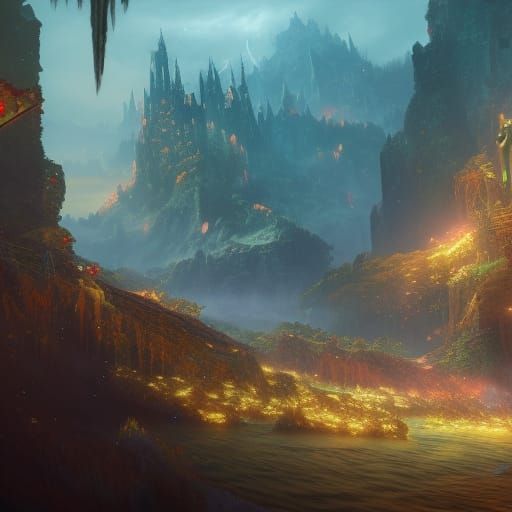 Fantastical Video Game Splash Screen in Deep Color