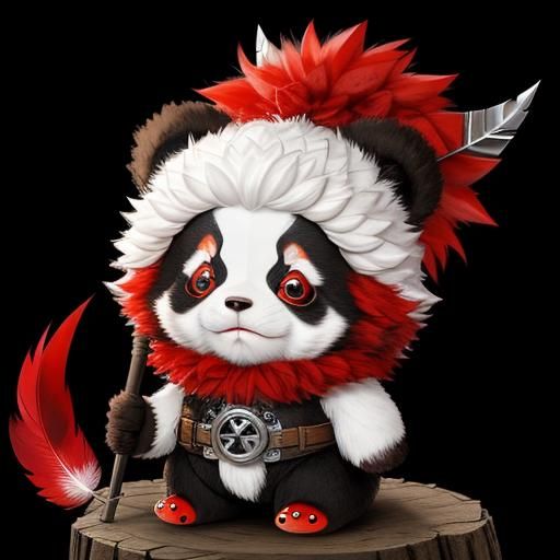 Knitted Red Panda with Feather Mohawk