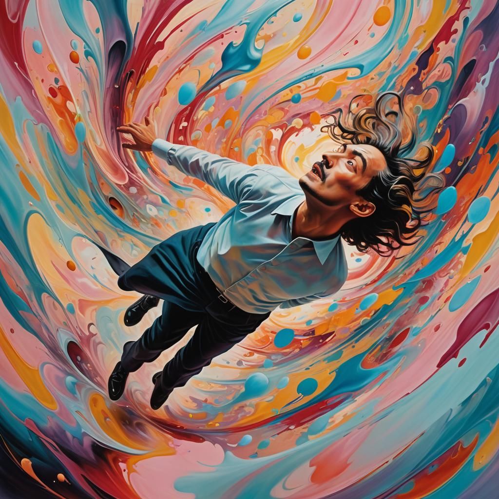 Surreal Person Falls Through Dreamlike Vortex