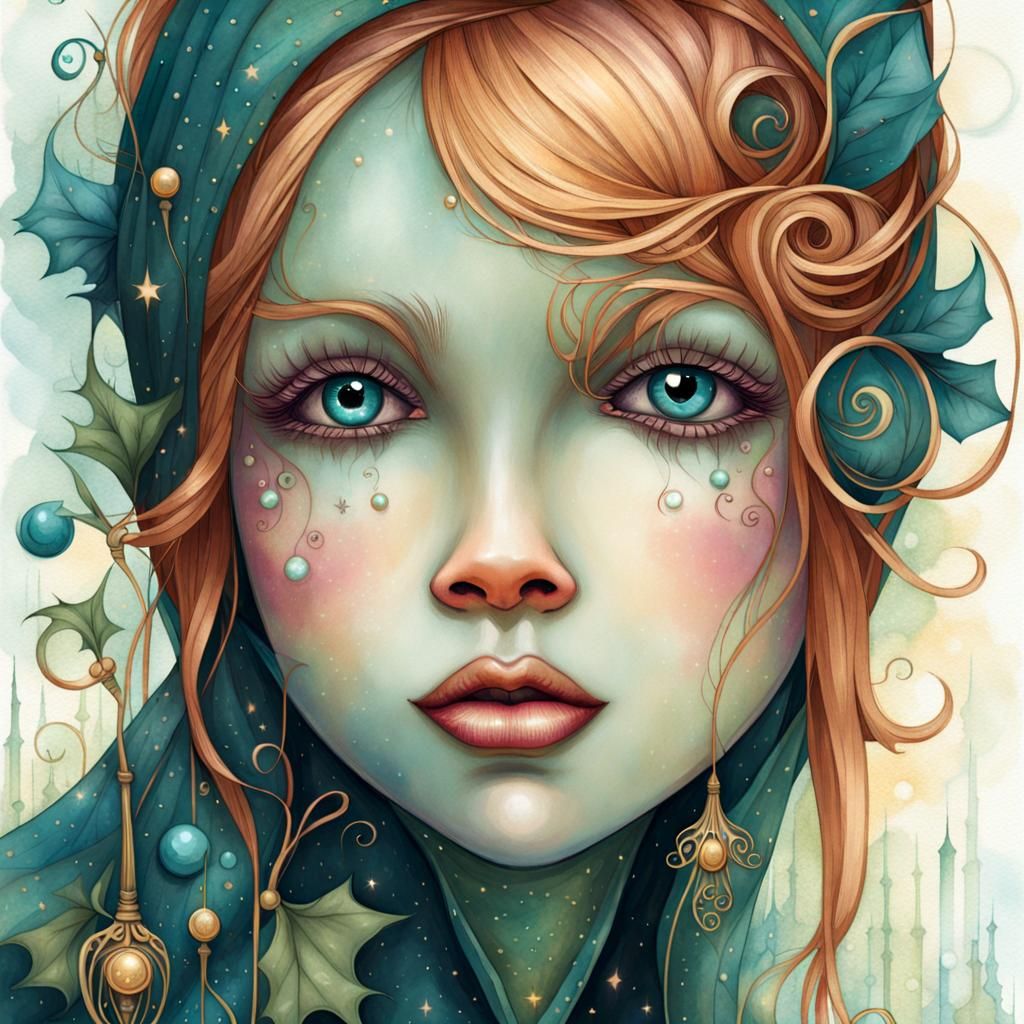 Art Nouveau Witch in Art Brut Style