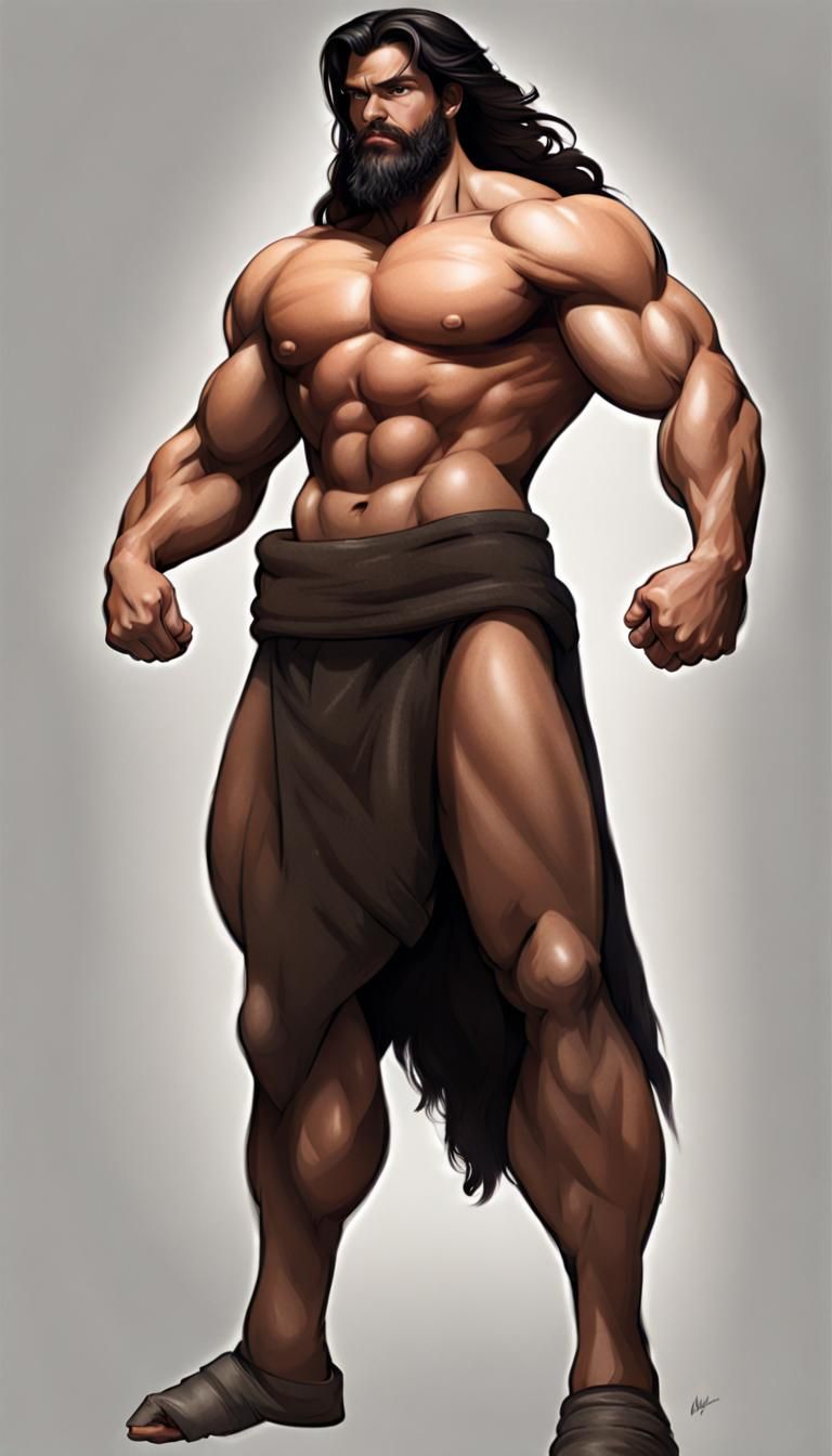 Realistic Muscular Hercules Portrait with Black Beard