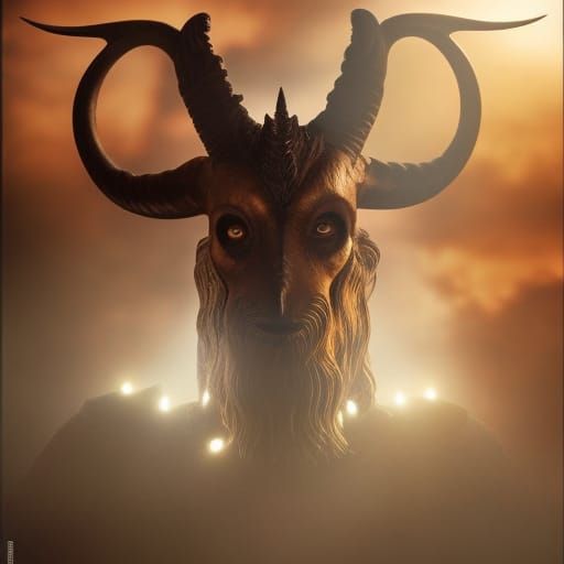 Eerie Baphomet in Gorey-esque Horror Landscape