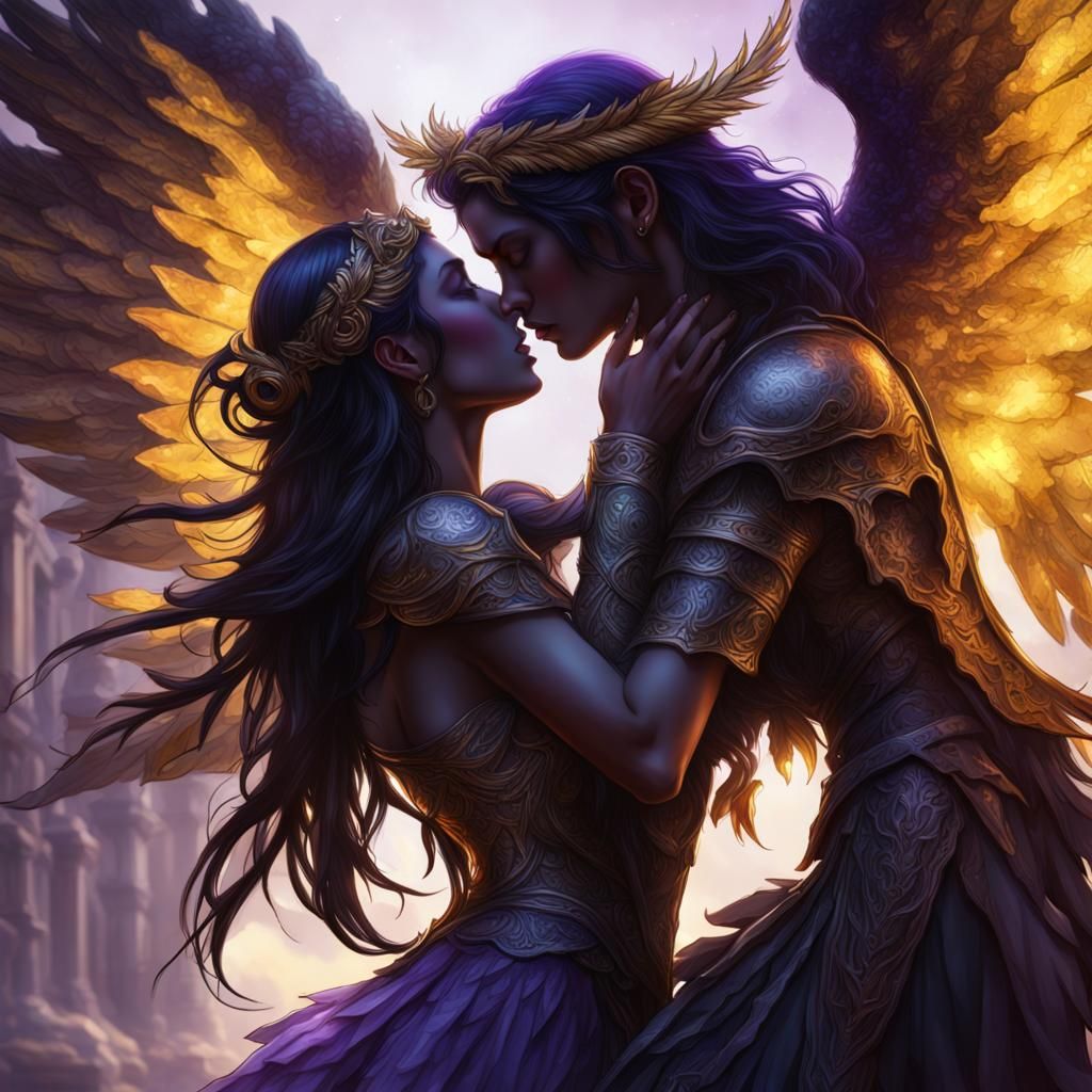Angels Embrace in Dark Fantasy Style