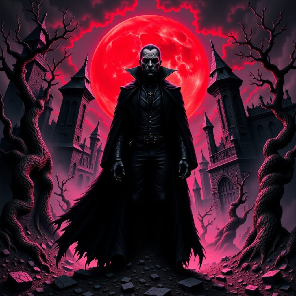 Gothic Horror Poster: Dracula's Menacing Silhouette