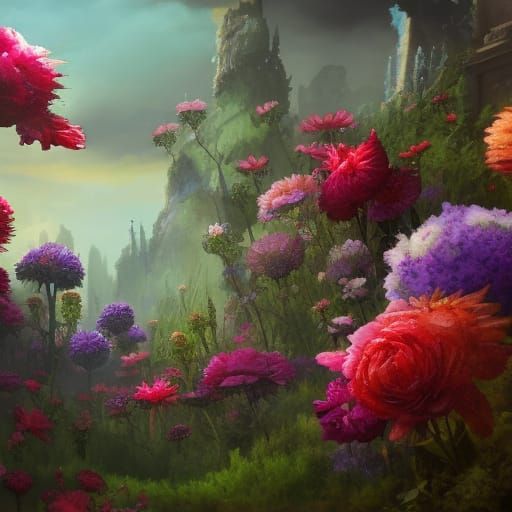 Fantastical Watercolor Flowers in Detailed Matte Style