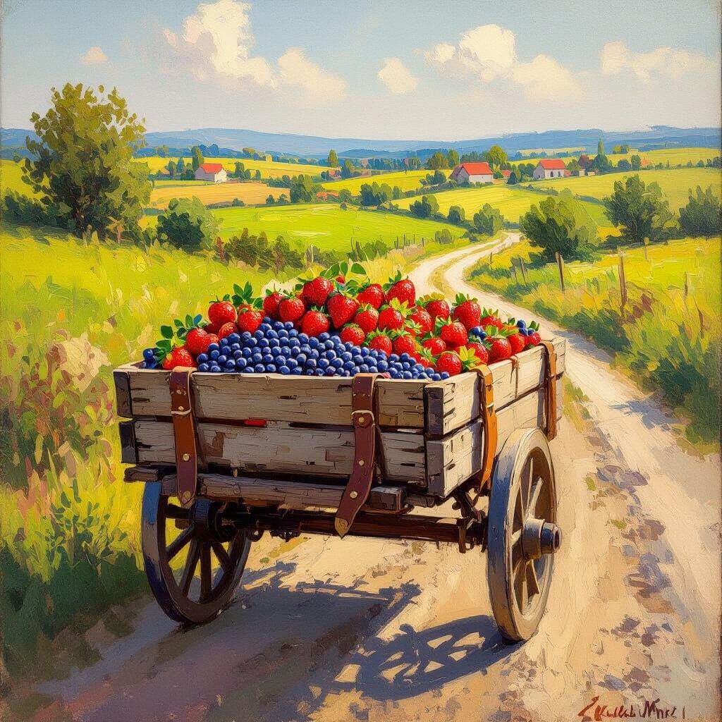 Sun-Kissed Berries on a Rustic Country Cart