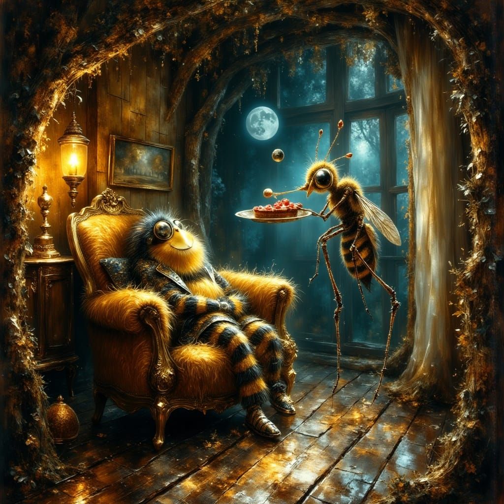 Sleepy Bumblebee and Trumpet Mosquito in Gothic Style