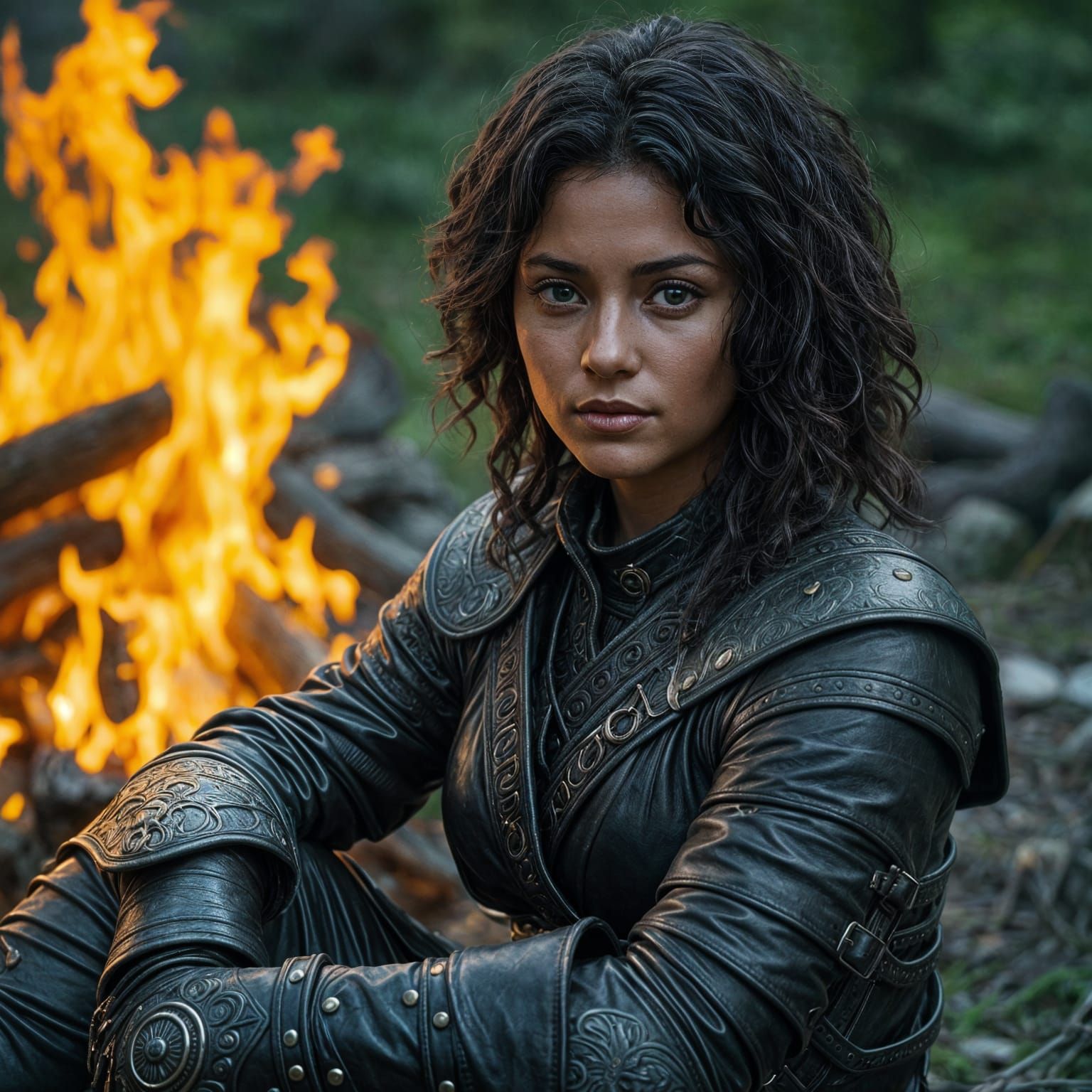 Woman with Coily Hair by Campfire, Digital Painting