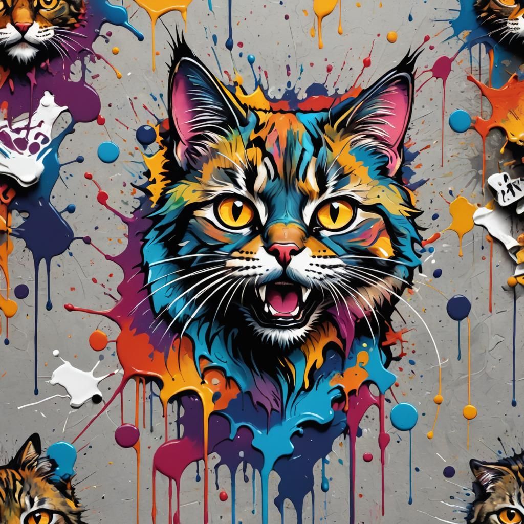 Colorful Graffiti Cat Logo in Street Art Style