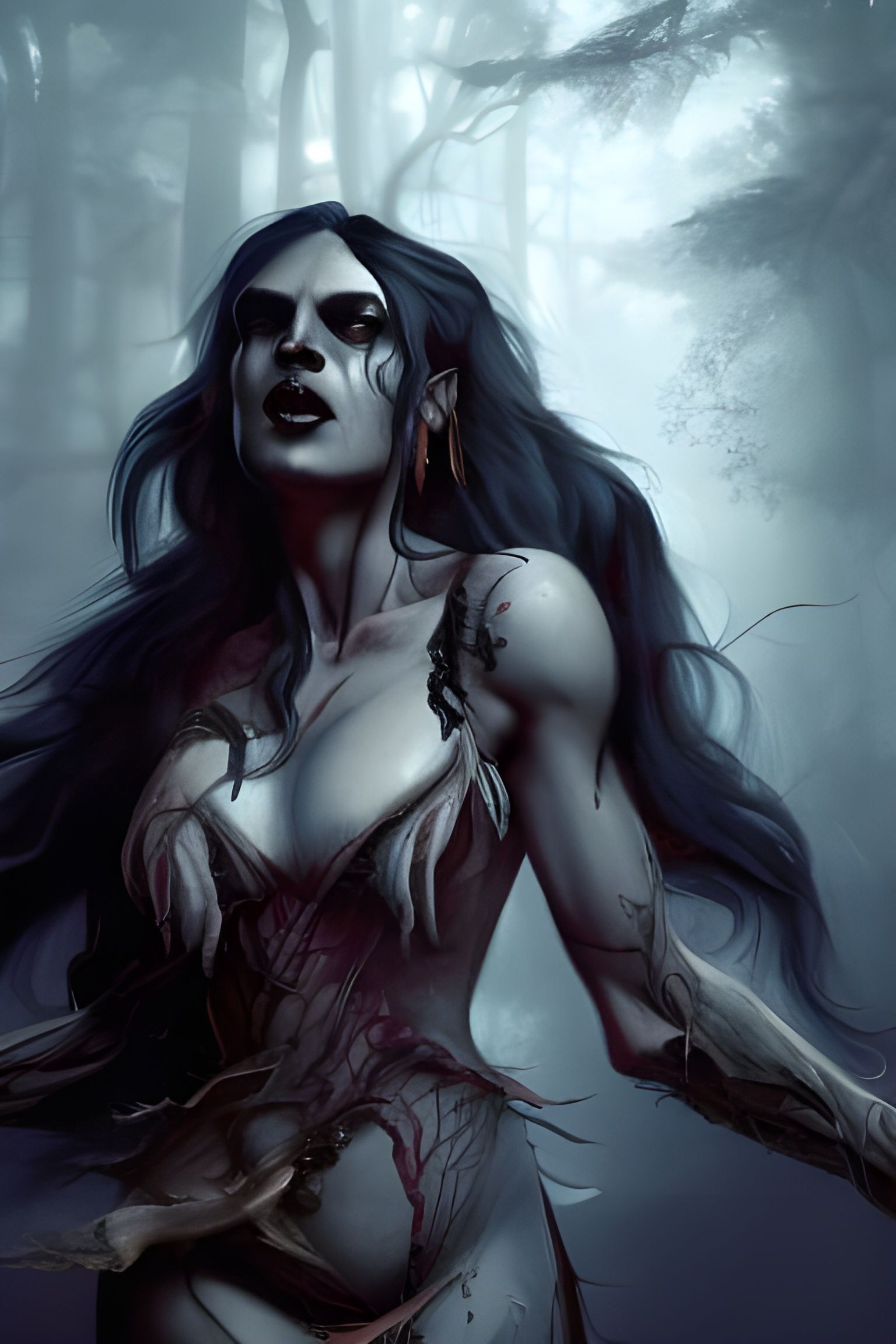 Beautiful Orc Lady Running Through Dark Forest