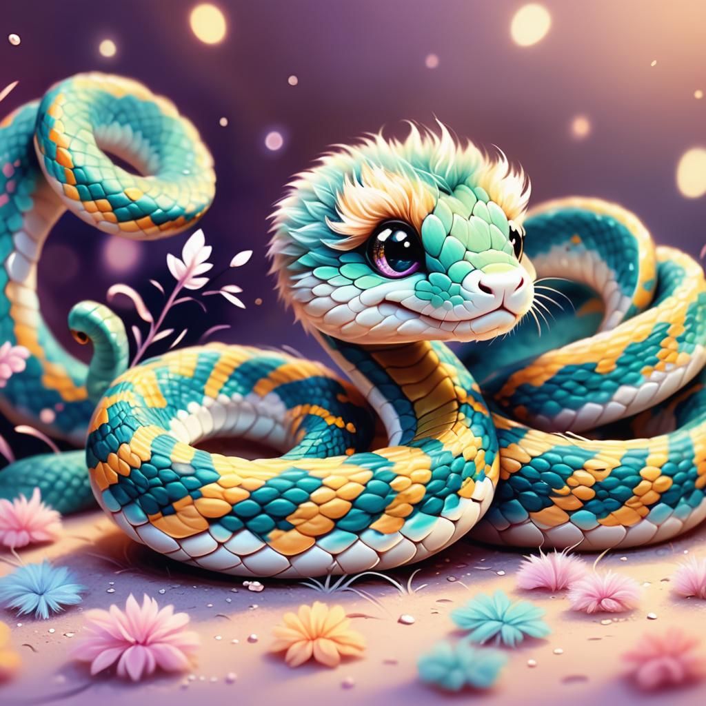 Adorable Furry Snake with Hair: Digital Illustration