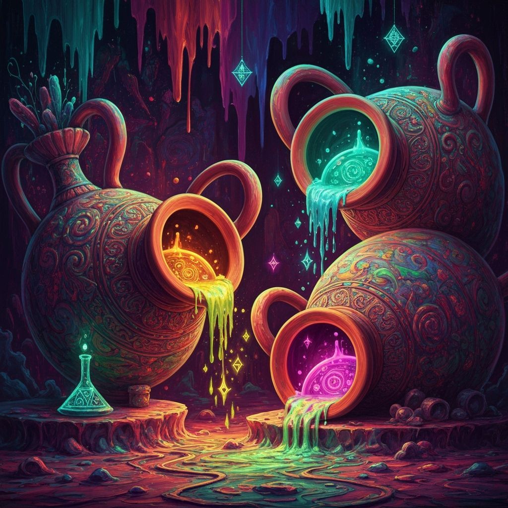 Etruscan Amphorae Overflowing with Glowing Psychedelic Potio...