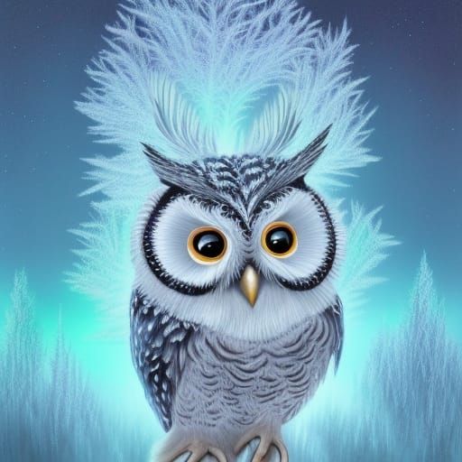 Magical Frost Owl Portrait in Hyperreal Style