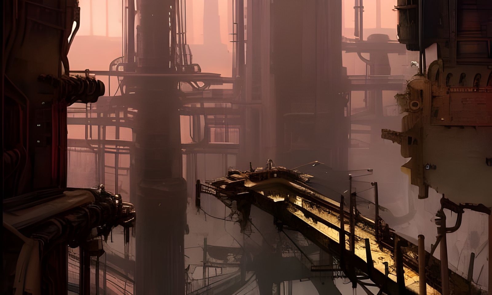 Grimdark Underhive Cityscape Panorama in Dark Fantasy Style