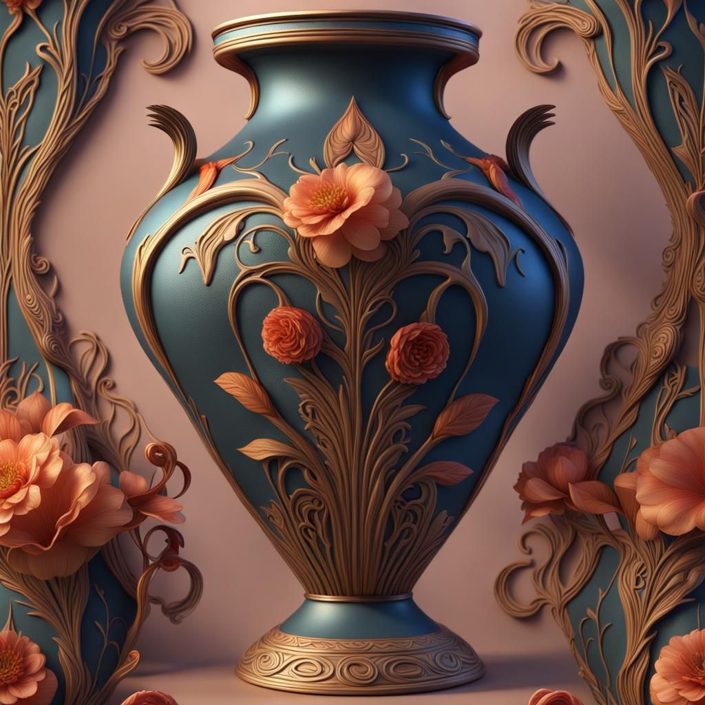 Art Nouveau Vase with Floral Motifs