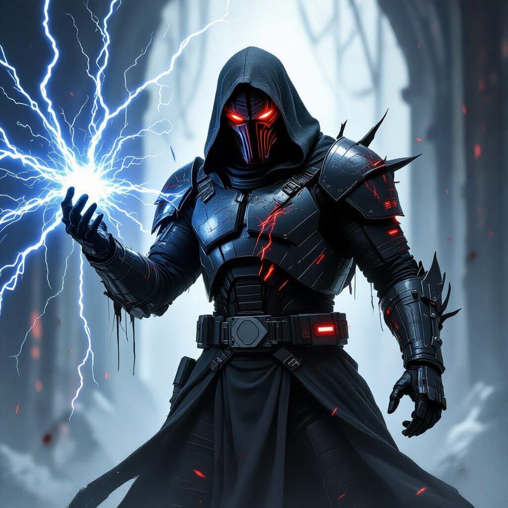 Injured Sith Lord Unleashes Force Lightning in Armored Suit