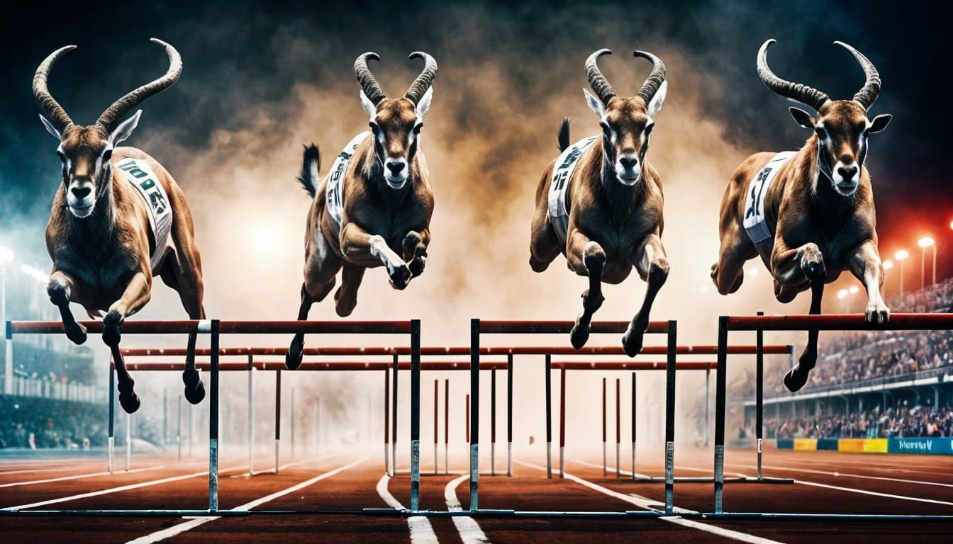 Gazelles Leaping Hurdles in Olympic Double Exposure