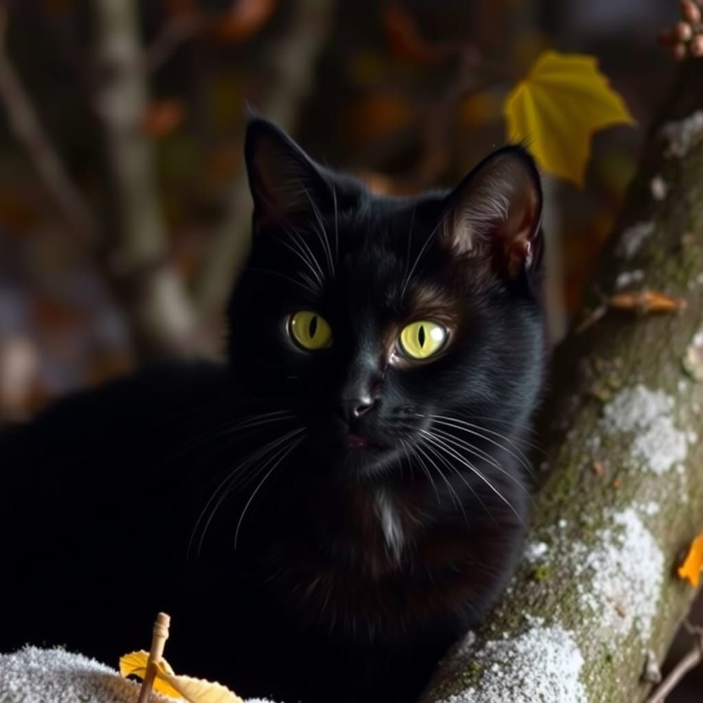 Black Cat in Autumn Night