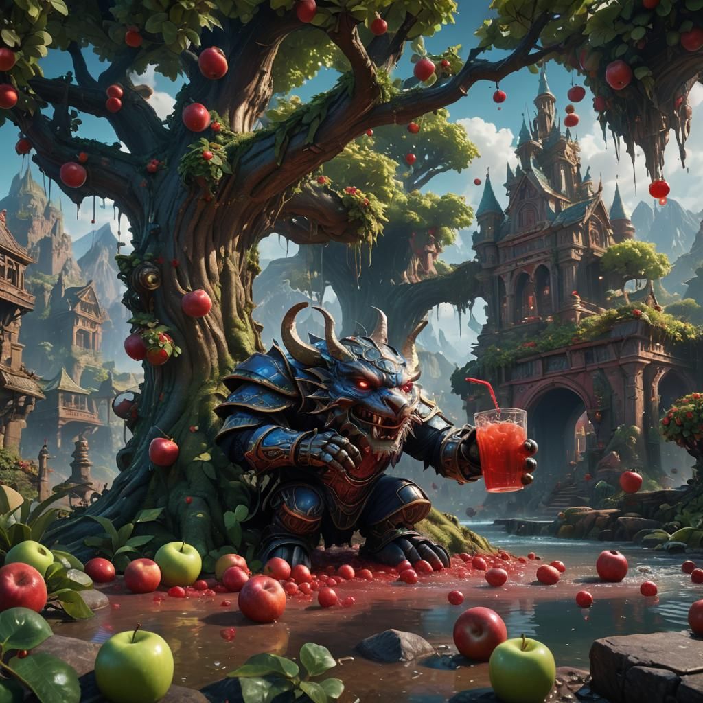 Surreal Apple Character in Detailed Digital Art