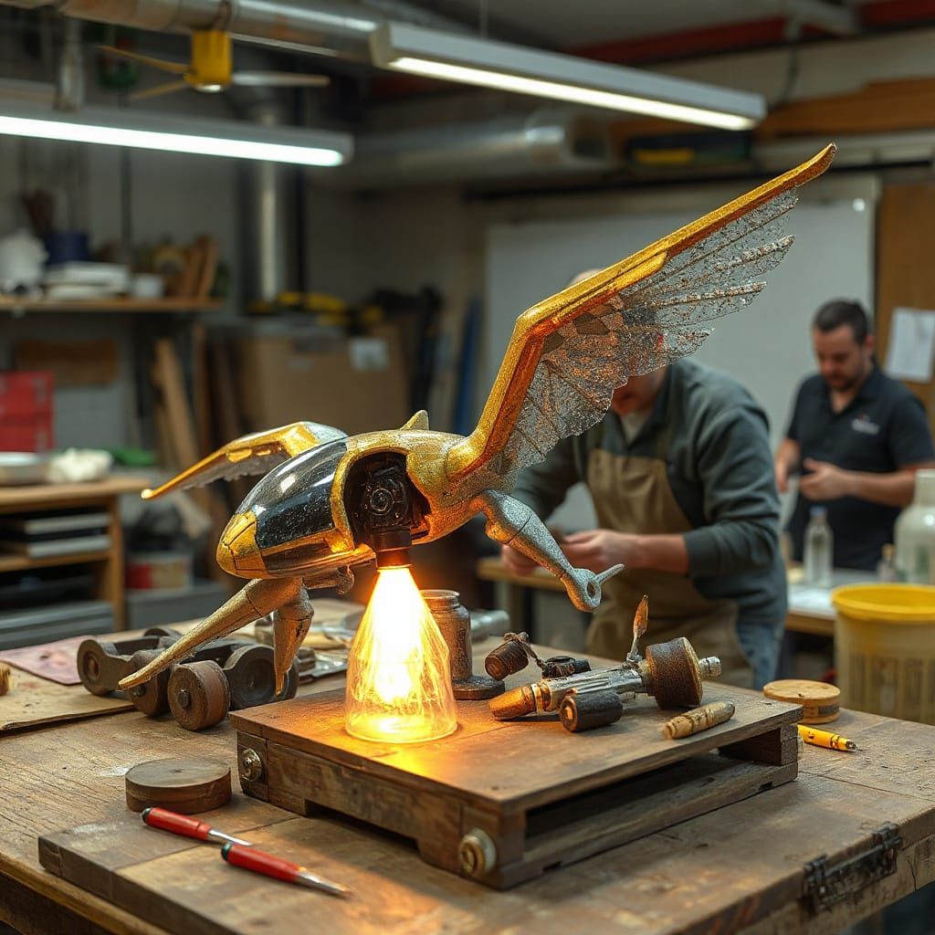 Flying Toy Crafted with Futuristic Workshop Tools