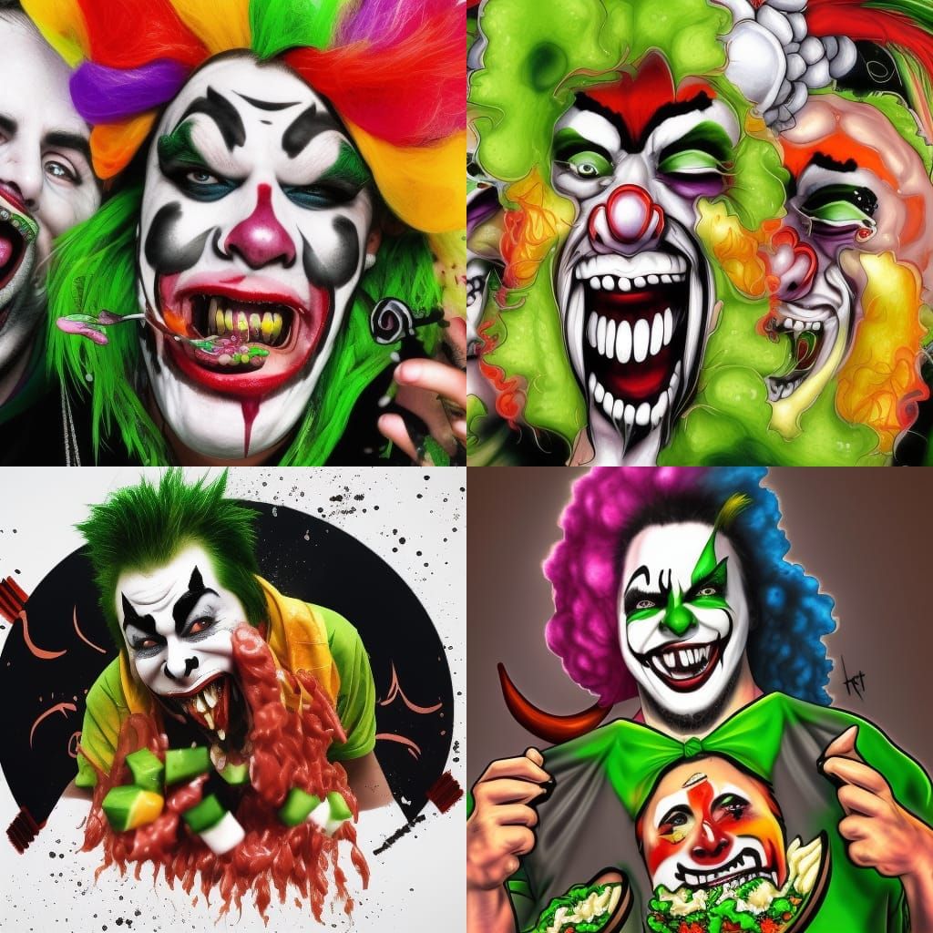 Hyperrealistic Insane Clown Posse Eating Salad