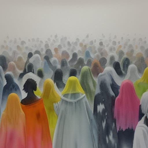 Vibrant Gathering with a Lonely Figure