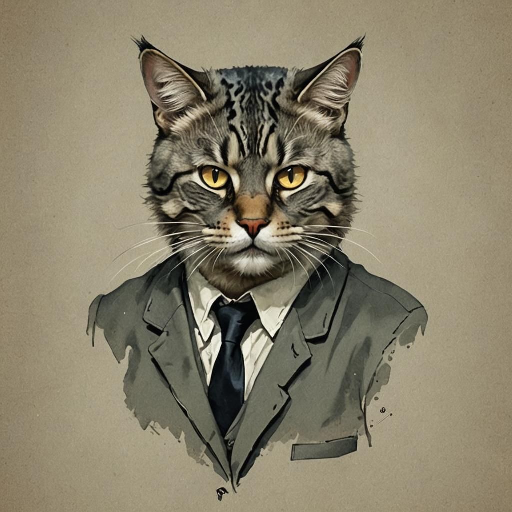 Cat Minibus Driver with Cigarette: Detailed Matte Painting