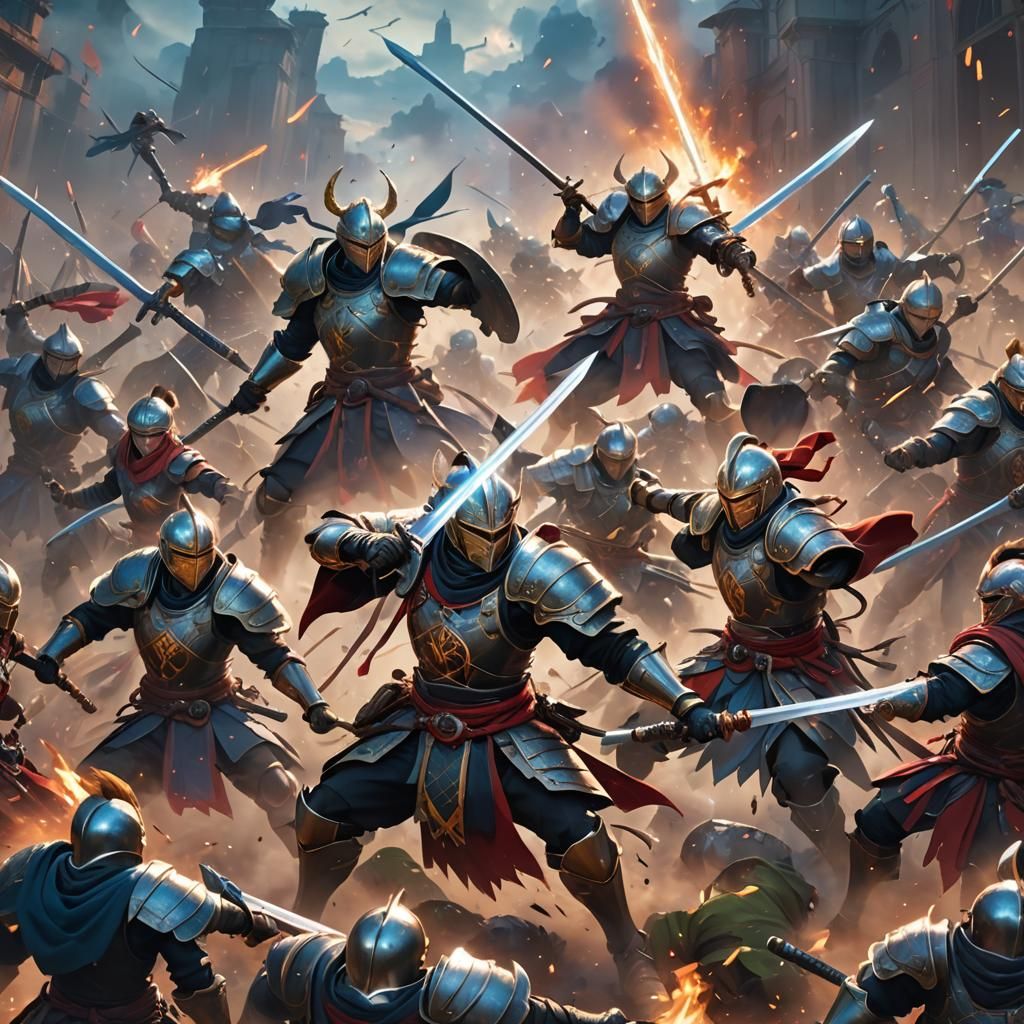 Epic Anime Warriors Clash in Iron Sword Battle