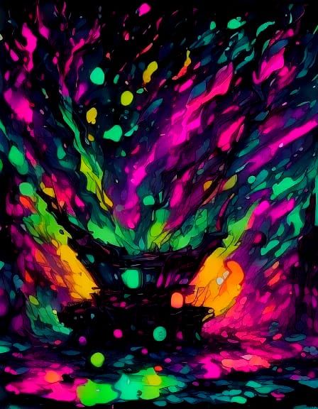 Rainy Birthday Party Disaster in Neon Cartoon Style